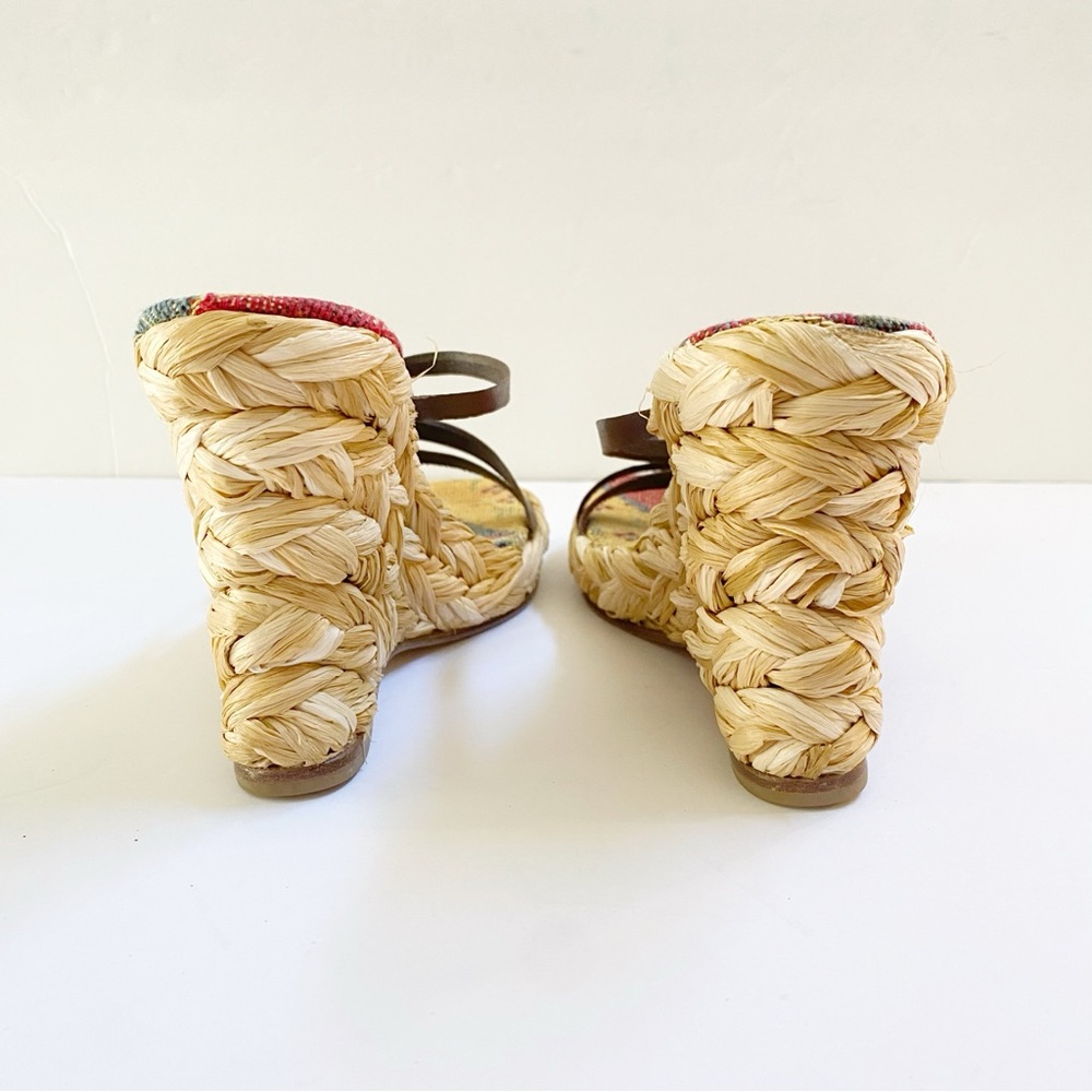 ROBERT CLERGERIE BROWN LEATHER STRAPS OPEN TOE BRAIDED ESPADRILLE WEDGES - Picture 5 of 9